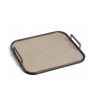 Bandeja Redonda de Mármol para Servir con Borde Dorado y Asas, Acabado en Cuero, Metal Pulido, Uso Comercial, Apta para Lavavajillas, Ecológica - Product Image 5