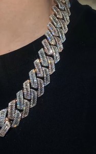 Nuevo Estilo Cadena Cubana de Plata 925 y Oro 14K con Moissanita Baguette y Diamantes Engastados en Oro Blanco, Joyería Hip Hop Iced Out - Product Image 2