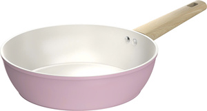 Pink Non Stick Frying <b>Pan</b> Metal Skillet with Wood <b>Handle</b> for Gas and Induction Cooking - Product Image 1