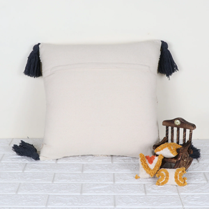 Hand Tufted Texture Boho Ivory and Gray Pom Pom Fringe <b>Cushion</b> Cover Handmade Decorative Pillow Case for Sofa Bedroom Living Roo - Product Image 4