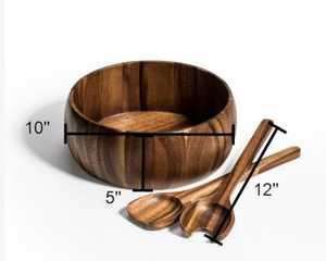 Juego de ensaladera de madera de acacia natural hecha a mano con utensilios de servir – Tazón de madera extragrande de 10 x 4 pulgadas de ancho para servir en eventos. - Product Image 6