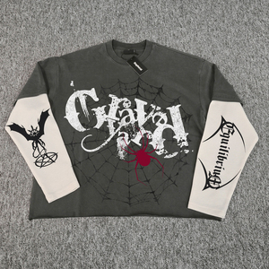 เสื้อยืดแขนยาวทรงโอเวอร์ไซส์สไตล์วินเทจสำหรับผู้ชาย ผ้าคอตตอน 100% แบบสองชั้น  ตกแต่งด้วยเทคนิค Acid Wash  แขนเสื้อแบบ Double Waffle  สามารถปรับแต่งได้ - Product Image 5