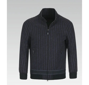 Blouson bomber rayé pour homme, col montant, mélange de laine, fermeture éclair, coupe ajustée, automne, décontracté - Product Image 5