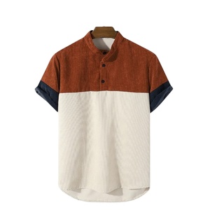 T-shirt décontracté vintage tricoté de haute qualité pour homme, grande taille, nouveau design OEM, manches courtes, col montant, couleur unie, respirant - Product Image 1