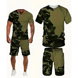 Men's Camouflage Short Sleeve T-Shirt And Shorts <b>Set</b> Casual Summer Wear Breathable <b>Knitted</b> Polyester Fabric - Product Image 1