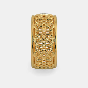 แหวนเพชรทรงปรินเซสคัทหรูหรา ประดับลายฉลุ วงกว้าง ทองคำ 14K สีเหลือง - Product Image 4