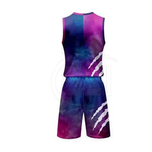 Ensemble d'uniformes de basketball 2026 – Impression par transfert thermique, couleurs personnalisées, dégradé violet-bleu, motif griffe, polyester respirant, pour hommes - Product Image 6