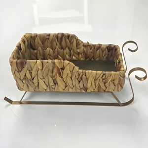 Water hyacinth sleighs santa sleigh <b>basket</b> for <b>small</b> essentials storage & christmas decorations - Product Image 1