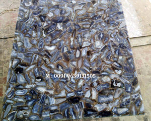 Most Beautiful Gemstone Blue Color Agate Slab For Kitchen And Home Manufacturer Of Translucent Natural Gemstone Blue Agate Slab - Product Image 3