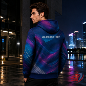 Sudadera con Capucha Personalizada por Sublimación, Cian Magenta, Cierre Completo, Impresión Espectral, Marca Privada, Logotipo OEM, Proveedor Mayorista de Artículos Deportivos - Product Image 4
