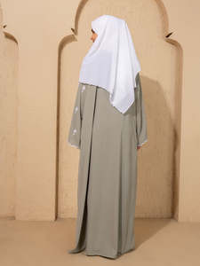Abaya grise pour femme, longue, coupe ample, manches longues, col montant, tenue quotidienne modeste, style Moyen-Orient, broderie florale, coton - Product Image 1