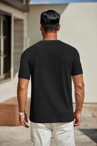 เสื้อยืดคอกว้างผู้ชาย ผ้าฝ้ายพรีเมียม แขนสั้น สวมใส่สบาย เป็นมิตรกับสิ่งแวดล้อม แห้งเร็ว นุ่ม ระบายอากาศดี ผ้าถักเนื้อแน่น ทรงเข้ารูป น้ำหนัก 180 กรัม - Product Image 5