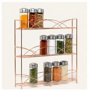 Support de rangement de cuisine durable avec finition cuivrée, organisateur d'épices moderne à trois niveaux en métal, type sur pied - Product Image 5