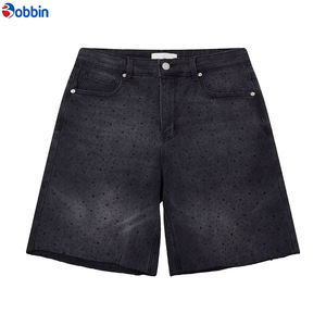 Shorts en jean pour homme, style hip-hop, avec strass, tricotés, respirants, coupe droite, taille mi-haute, personnalisables, élégants, premium, écologiques, streetwear d'été - Product Image 1