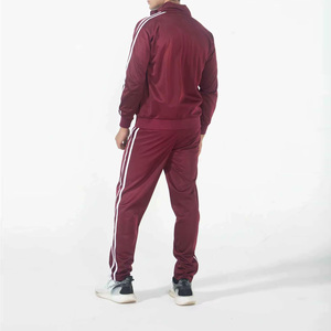 New Design Men's Maroon <b>Tracksuit</b> Full Zipper Sporty Two Piece Set Solid Color Side Pockets Breathable Polyester Autumn Wear - Product Image 3