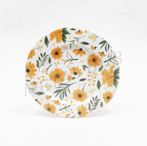 Assiette de présentation ronde en acier inoxydable avec motif floral jaune émaillé, assiette décorative en métal pour la mise en table des événements - Product Image 3