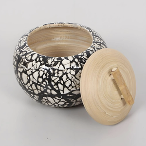 Natural <b>Bamboo</b> <b>Container</b> with Mother of Pearl Inlay Design Handmade Vietnamese Decorative Jar - Product Image 2