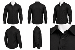 Chemise habillée décontractée classique noire à manches longues et col mandarin pour homme, 100 % coton respirant, idéale pour l'été et le quotidien, chic - Product Image 3