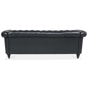 Divano Chesterfield a tre posti con braccioli arrotolati in PU nero da 84,65 pollici per soggiorno - Product Image 6