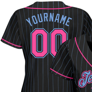 Black Light Blue Pinstripe Pink Light Blue Baseball Jersey for Men Button Down Team Uniform Breathable Lightweight <b>Athletic</b> - Product Image 3