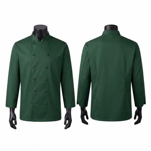 เสื้อเชฟแบบยูนิเซ็กซ์ คุณภาพพรีเมียม ผ้าโพลีคอตตอนทวิล 200 GSM สีเขียวเข้ม กระดุมสองแถว แขนสั้น พิมพ์ลายซิลค์สกรีน - Product Image 1