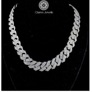 Charm_Jewells <b>Statement</b> <b>Necklace</b> 925 Silver 14K Gold Plated Moissanite Ball Hiphop Link Chain IGI Certified Party Unisex Luxury - Product Image 1
