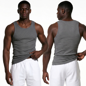 Men's Solid Color Ribbed <b>Tank</b> <b>Top</b> O-Neck Casual Breathable Knitted Sleeveless Shirt in Black Gray <b>White</b> - Product Image 4