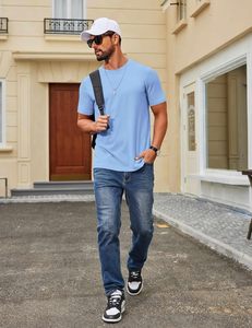T-shirt basique pour homme en spandex/coton, coupe ample, léger, respirant, séchage rapide, écologique, manches courtes, décontracté, à porter au quotidien - Product Image 6