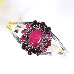 Wholesale Handmade 925 Sterling Silver Gemstone Jewelry Cluster Statement Cuff <b>Bracelet</b> Opaque Pink Ruby and Garnet Designer - Product Image 4