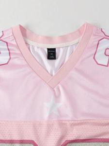 2026 Trendy Streetwear Pink Rhinestone American Football Jersey Women Mesh V Neck Breathable Polyester <b>Crystal</b> Number Sports Top - Product Image 5