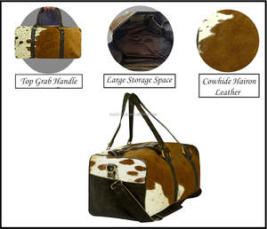 Bolsa de Viaje de Cuero con Pelo, Diseño Personalizado, de Piel de Vacuno, con Cremallera, Ligera, Gran Capacidad, OEM, Venta al por Mayor - Product Image 3