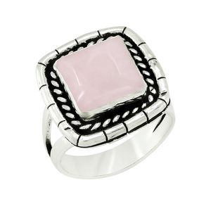 Anillos de Plata de Ley 925 con Diseño Elegante de Cuarzo Rosa, Estilo Vintage, Corte Cuadrado, Anillos de Diseñador para Uso Diario - Product Image 2