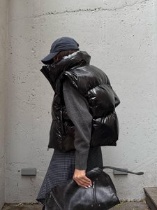 Veste matelassée pour femme à capuche, manches longues, épaisse, coupe-vent, en PU, rembourrage en polyester, manteau d'hiver - Product Image 2