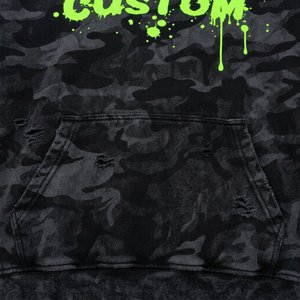 Conjunto Deportivo con Capucha para Hombre, Camuflaje Negro, Estampado de Llamas Verde Neón, Estilo Urbano, Bolsillos con Cordón, Corte Regular, 100% Algodón - Product Image 5