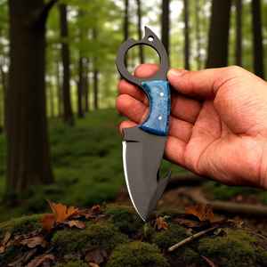 Cuchillo de caza y desollado de acero de alto carbono, hecho a mano y personalizado, con gancho para el intestino, mango con el mejor diseño y recubrimiento negro, y funda de alta calidad. - Product Image 2