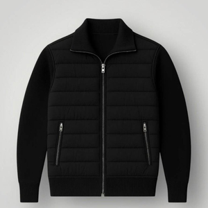 Veste matelassée à capuche pour homme, fermeture éclair, coupe-vent, manteau d'hiver, coupe classique, couleur unie, extérieur en coton, logo sur le devant - Product Image 4