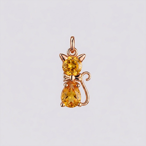 Pendentif Chat en Quartz Citrine Plaqué Or Rose, Charme Chat Mignon avec Pierre Citrine Facettée, Bijou Animal, Breloque de Collier, Cadeau pour Elle - Product Image 1