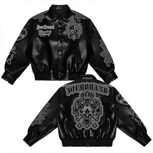 Veste universitaire en cuir PU véritable style vintage pour hommes, broderie chenille personnalisée, veste de motard tendance, vente en gros - Product Image 4