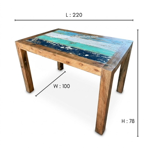 Handcrafted <b>Rustic</b> Solid <b>Wood</b> Teak <b>Dining</b> <b>Table</b> Knockdown Reclaimed Boat <b>Wood</b> for Indoor Outdoor Home Resort Furniture Durable - Product Image 1