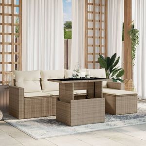Sofa beige de jardin de rotin de PE réglé avec de la poudre-acier enduit et verre trempé - Product Image 1