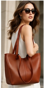 Sac fourre-tout bohème en cuir de Cognac de qualité supérieure pour femme, grand sac à bandoulière de luxe, élégant sac de travail quotidien avec bouton magnétique - Product Image 3