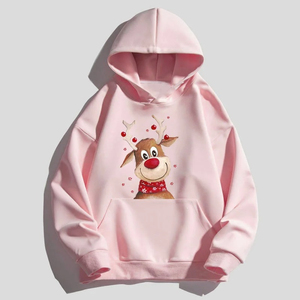 Sweat-shirt à capuche unisexe bleu marine avec imprimé de rennes, poche avant, vêtement décontracté pour l'hiver et Noël - Product Image 4