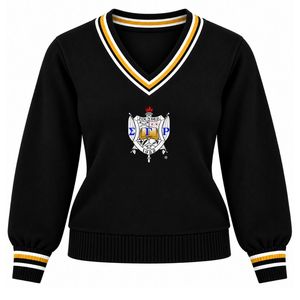 Pull en tricot à col en V pour femme, design personnalisé avec lettres, manches longues, broderie, polyester/coton épais, col et poignets contrastés - Product Image 1