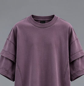 Camiseta Morada Oversize de Manga Corta para Hombre con Diseño de Capas y Cuello Redondo Estilo Urbano - Product Image 2