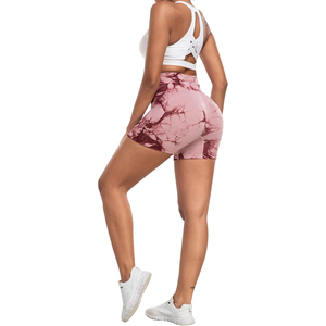 Shorts de yoga sans couture rose tie-dye mignon, taille haute, effet froncé aux fesses, contrôle du ventre, pour femme, idéal pour la gym et le sport - Product Image 5