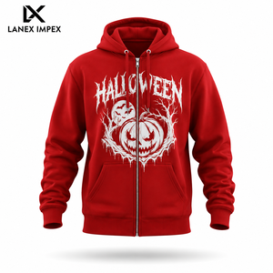 Wholesale Halloween <b>Zip</b> Up Hoodie Custom Printed Full Zipper <b>Hooded</b> Sweatshirt Jacket with Ghost Pumpkin Bat Witch Graphic Logo - Product Image 1