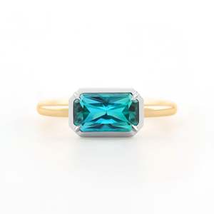 Emerald Cut Topaz Ring Rhodium Plated Prong Setting Women's Classic Engagement Gemstone Ring - Product Image 1