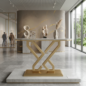 Modern Geometric Gold <b>Console</b> <b>Table</b> - Luxury Faux <b>Marble</b> Entryway <b>Table</b> for Hotel Lobby Projects - Product Image 3