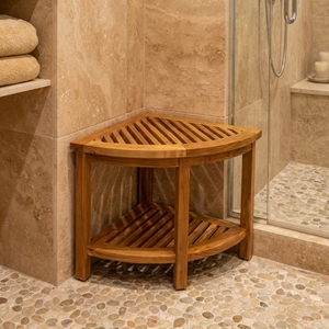 Modern Solid <b>Teak</b> Wood Corner Stool Lower <b>Shelf</b> Storage Apartment Bathroom Outdoor Use No Assembly Required Well Sanded Finish - Product Image 4