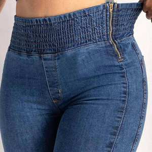 Jean plissé pour femme coupe super ample et fuselée, taille mi-haute, respirant, délavage vintage, noir, style décontracté, en denim - Product Image 4